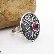 Thin silver ring with sun stone handmade