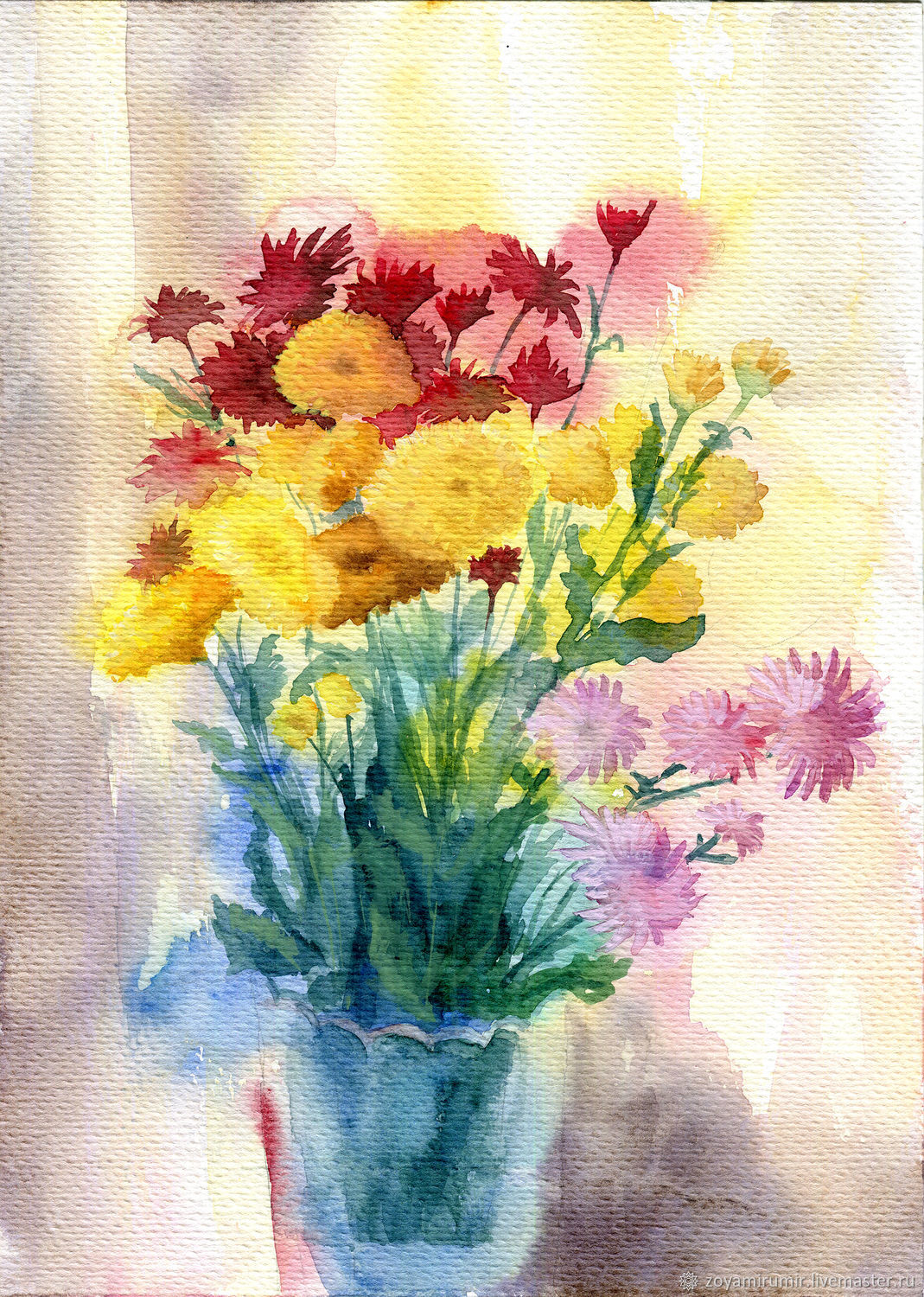 Июльские цветы акварелью