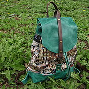Сумки и аксессуары handmade. Livemaster - original item Leather and tapestry backpack 4.Emerald city. Handmade.