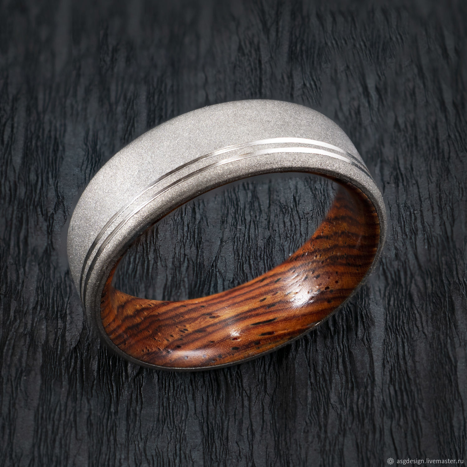 Matte grey Titanium ring with Cocobolo wood, Rings, Moscow,  Фото №1