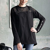 Одежда handmade. Livemaster - original item Long Women`s T-shirt with Mesh, Black Asymmetrical T-shirt. Handmade.