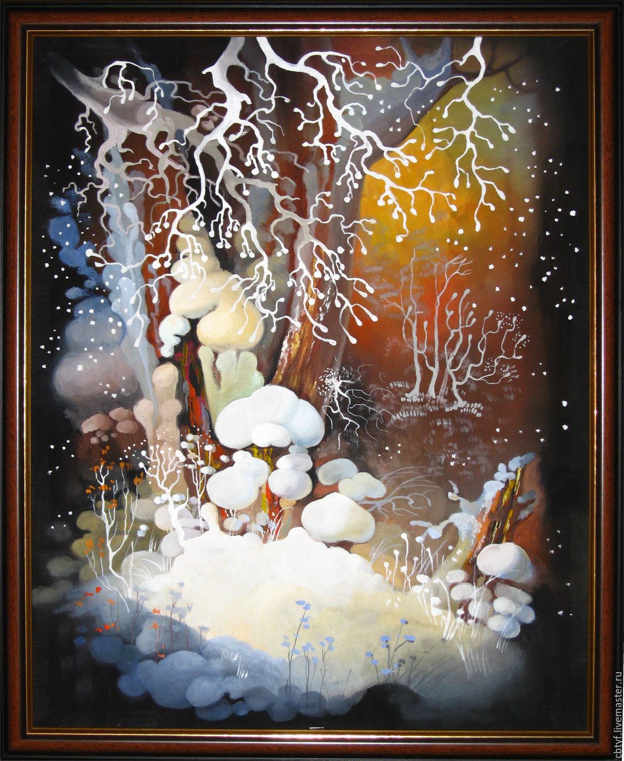 Зимний пейзаж на стекле акриловыми красками