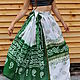 Бело-зеленая юбка в этно-стиле с ручным принтом, Юбки, Казань,  Фото №1
