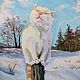 Картина Кот на солнышке. Зимний пейзаж. Картина с животным, Картины, Саратов,  Фото №1