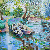 Картины и панно handmade. Livemaster - original item Painting of a boat on the lake 