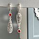Asymmetrical Lace earrings, long, red, silver, lace. Earrings. LovelyStones. Online shopping on My Livemaster.  Фото №2