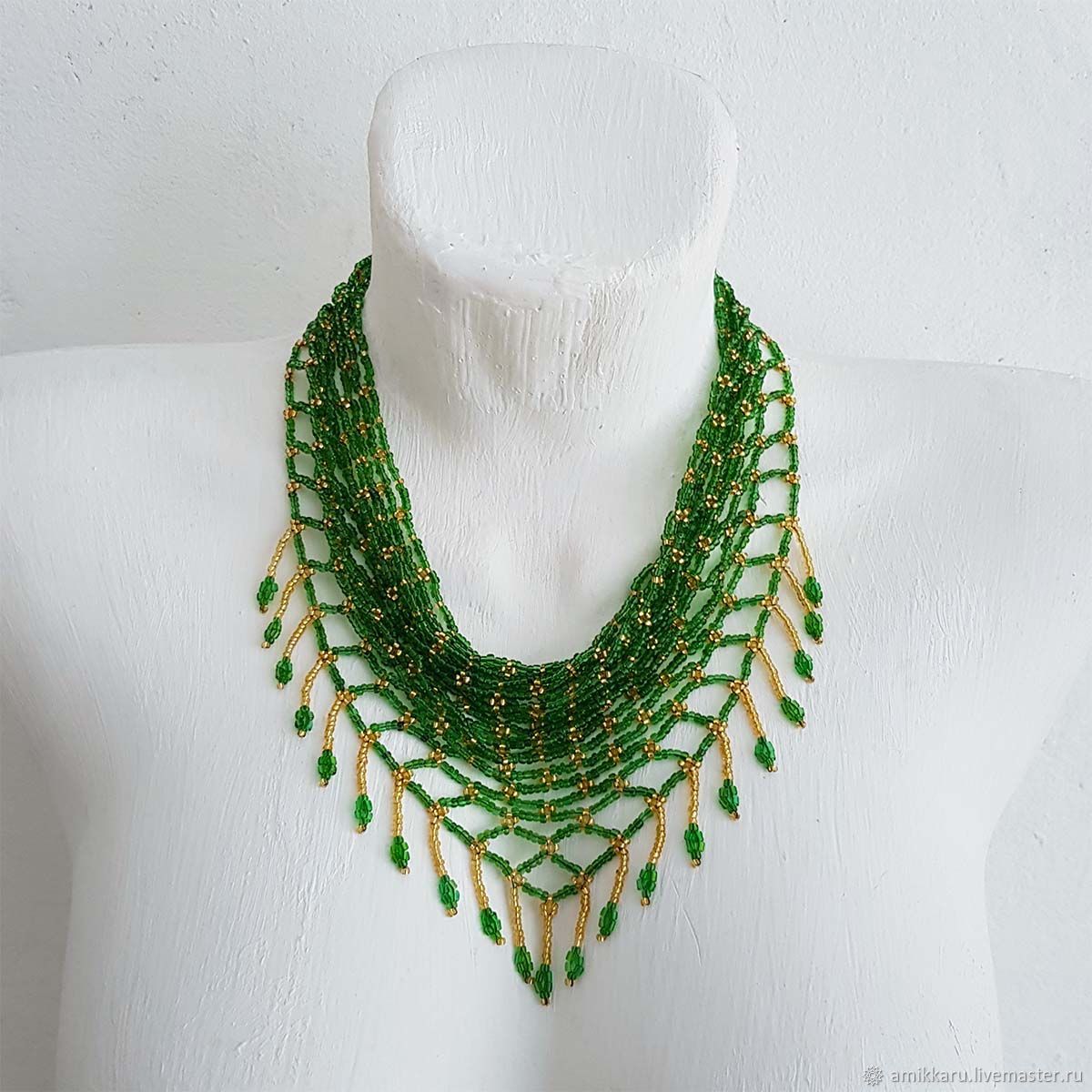 Necklace kerchief beaded green (Slavyanka), Necklace, Kireevsk,  Фото №1