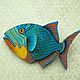 Кожаная брошь с ручной росписью Parrotfish, Брошь-булавка, Кладно,  Фото №1