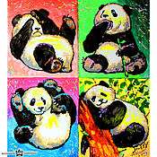 Картины и панно ручной работы. Ярмарка Мастеров - ручная работа Painting 90h80 Funny Pandas. Handmade.