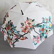 Аксессуары handmade. Livemaster - original item Cane umbrella with hand painted cherry blossoms and two birds. Handmade.