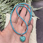 Работы для детей, handmade. Livemaster - original item Turquoise beads with a pendant (turkvenite). Turquoise natural. Handmade.