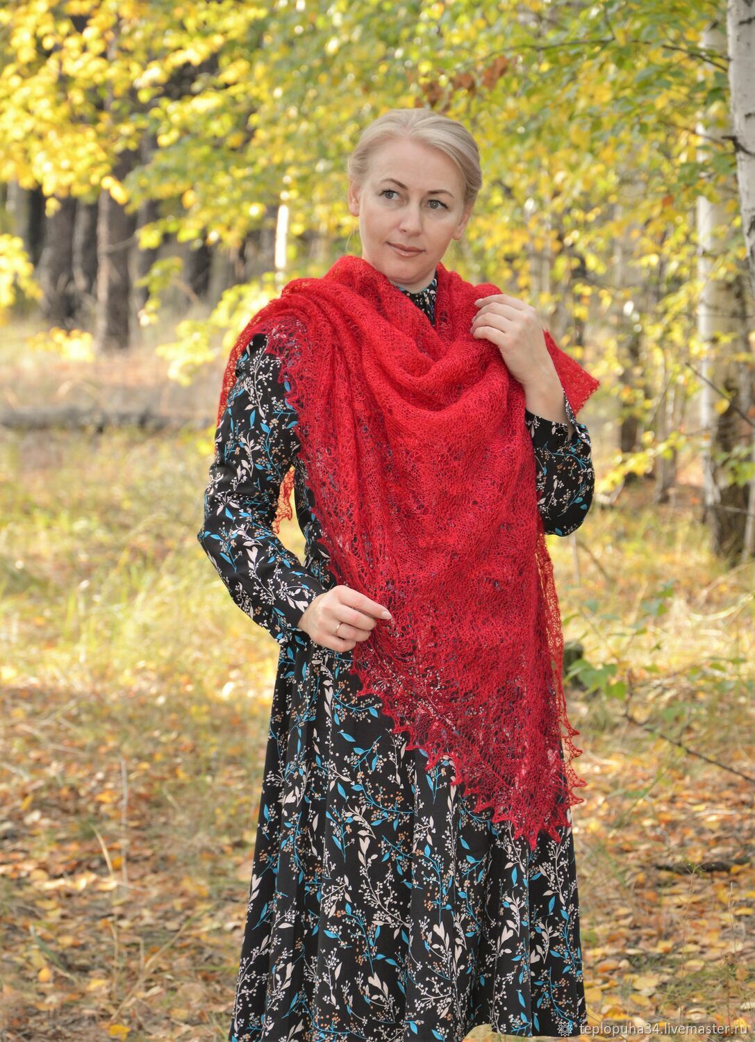  Openwork shawl-downy red gossamer, Shawls, Urjupinsk,  Фото №1