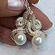 Earrings 'Snake' with pearl, 925 sterling silver, rhodium, Earrings, Lytkarino,  Фото №1
