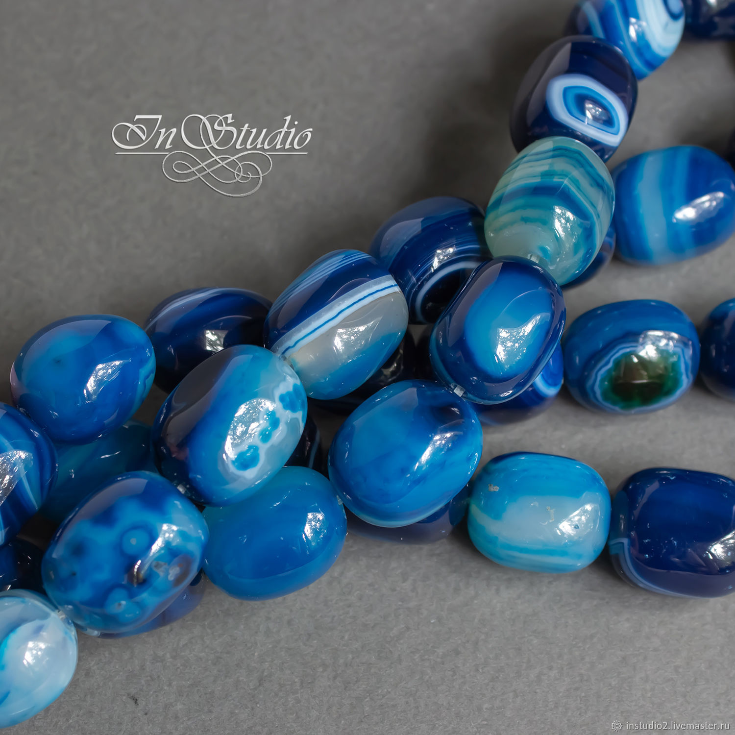 Агат полосатый синий 19 мм крупные бусины фриформ купить в интернет ...