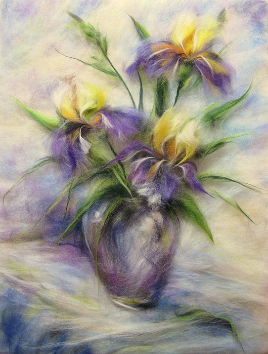 Картины цветов ручной работы. Ярмарка Мастеров - ручная работа. Купить Картина из шерсти Фиолетово-голубое. Ирисы.. Handmade.