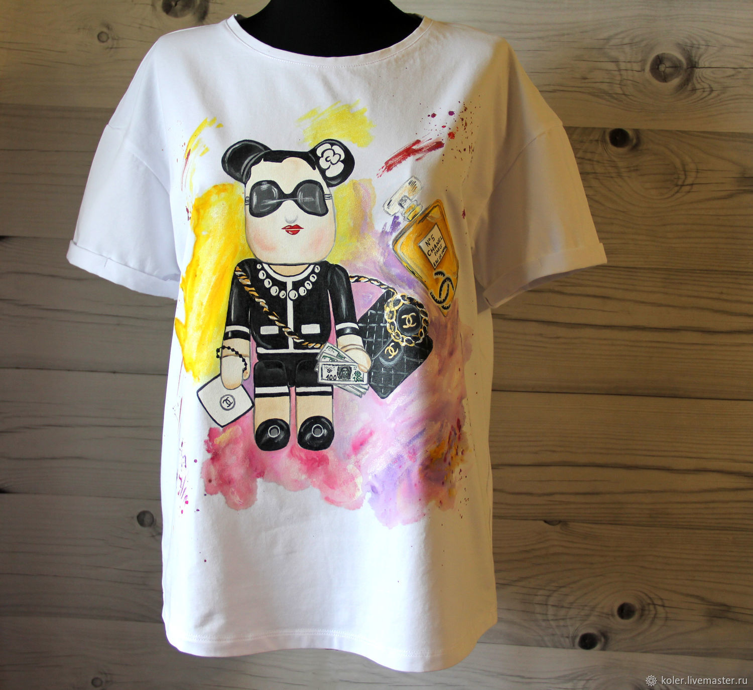 BearBrick Coco Chanel camiseta de dibujos Animados pintado a mano