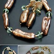 Украшения handmade. Livemaster - original item Jewelry with natural pearls earrings and bracelet Pistachio chocolate. Handmade.