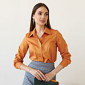 Одежда handmade. Livemaster - original item Cotton Blouse yellow Mango blouse for Office Orange straight business. Handmade.