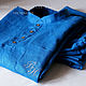  Рубашка+брюки из льна с вышивкой Ярко-синий, Костюм мужской, Иваново,  Фото №1