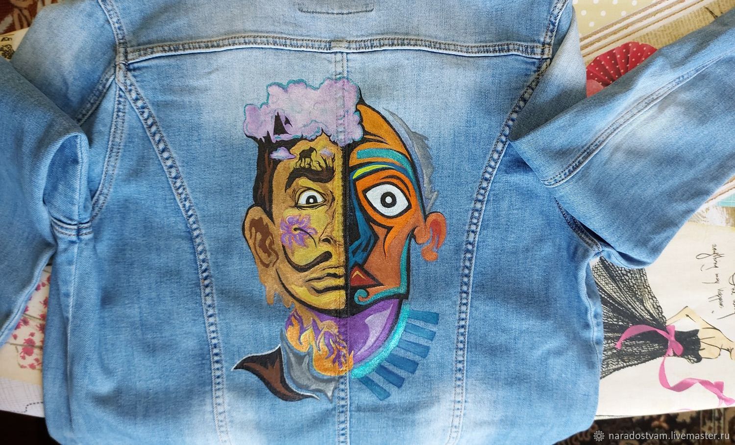 Рисунок на джинсовой куртке акриловыми красками