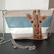 Сумки и аксессуары handmade. Livemaster - original item Women`s leather bag.Clutch Bag with applique Giraffe beige. Handmade.