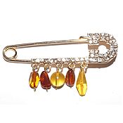 Украшения handmade. Livemaster - original item Brooch-pin with amber and cubic zirconia.. Handmade.