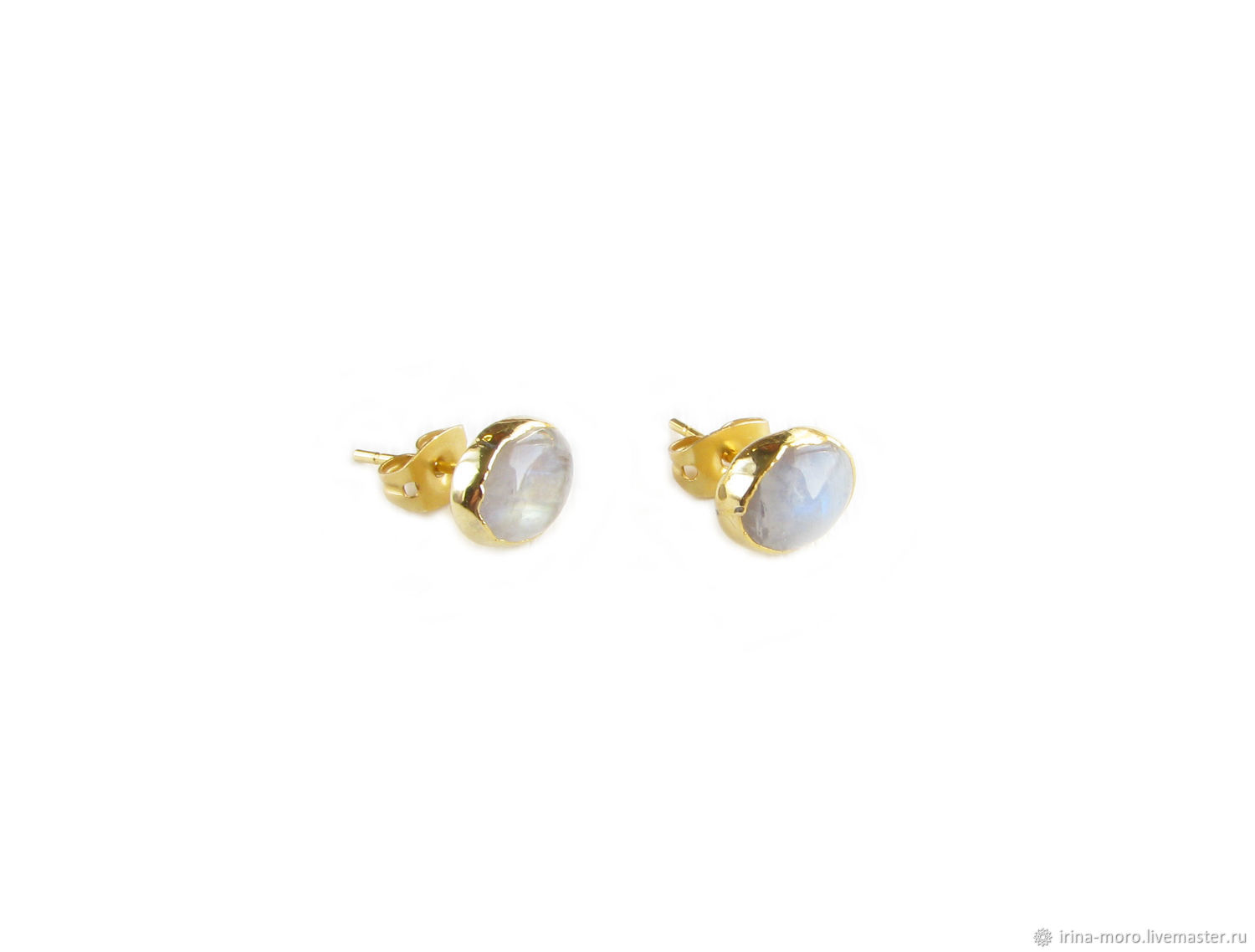 Gold earrings with moonstone, adult earrings, gift, Stud earrings, Moscow,  Фото №1