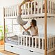 Детская двухъярусная кровать с лестницей деревянная из массива, Кровати, Санкт-Петербург,  Фото №1