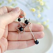 Украшения handmade. Livemaster - original item Asymmetric star earrings with black agate. Handmade.
