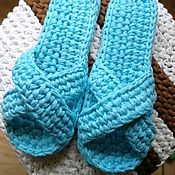 Обувь ручной работы handmade. Livemaster - original item Slippers-flip-flops home knitted with a massage effect of cotton yarn. Handmade.