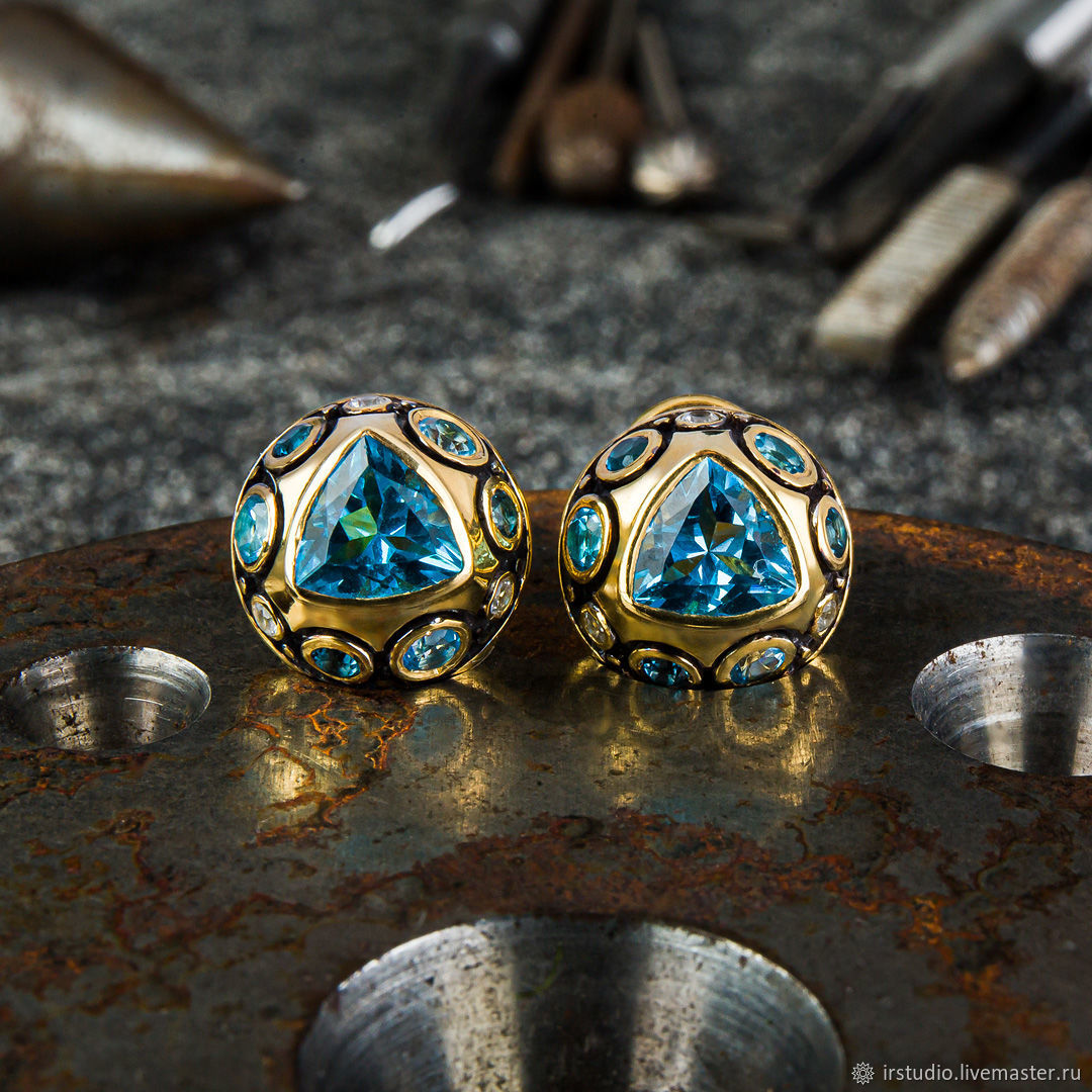 Swiss blue topaz vermeil omega earrings (RMTR6), Earrings, Moscow,  Фото №1