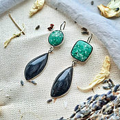 Украшения handmade. Livemaster - original item Double Amazonite and Obsidian earrings.. Handmade.
