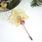 Украшения handmade. Livemaster - original item Needle Brooch Orchid Real Flower Resin Jewelry Boho Brooch. Handmade.