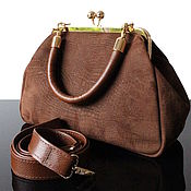 Сумки и аксессуары handmade. Livemaster - original item Bag with clasp: Brown suede bag with embossed. Handmade.
