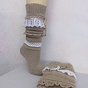 Аксессуары handmade. Livemaster - original item Knee socks for girls, half-wool, beige color.. Handmade.