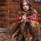 Двусторонняя тёплая шаль с эко мехом в стиле А-ля Русс, Пончо, Санкт-Петербург,  Фото №1