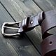 Men's Burgundy Leather Belt. Straps. MILANO. My Livemaster. Фото №4