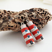 Украшения handmade. Livemaster - original item Wooden Lighthouse Earrings (Driftwood). Handmade.