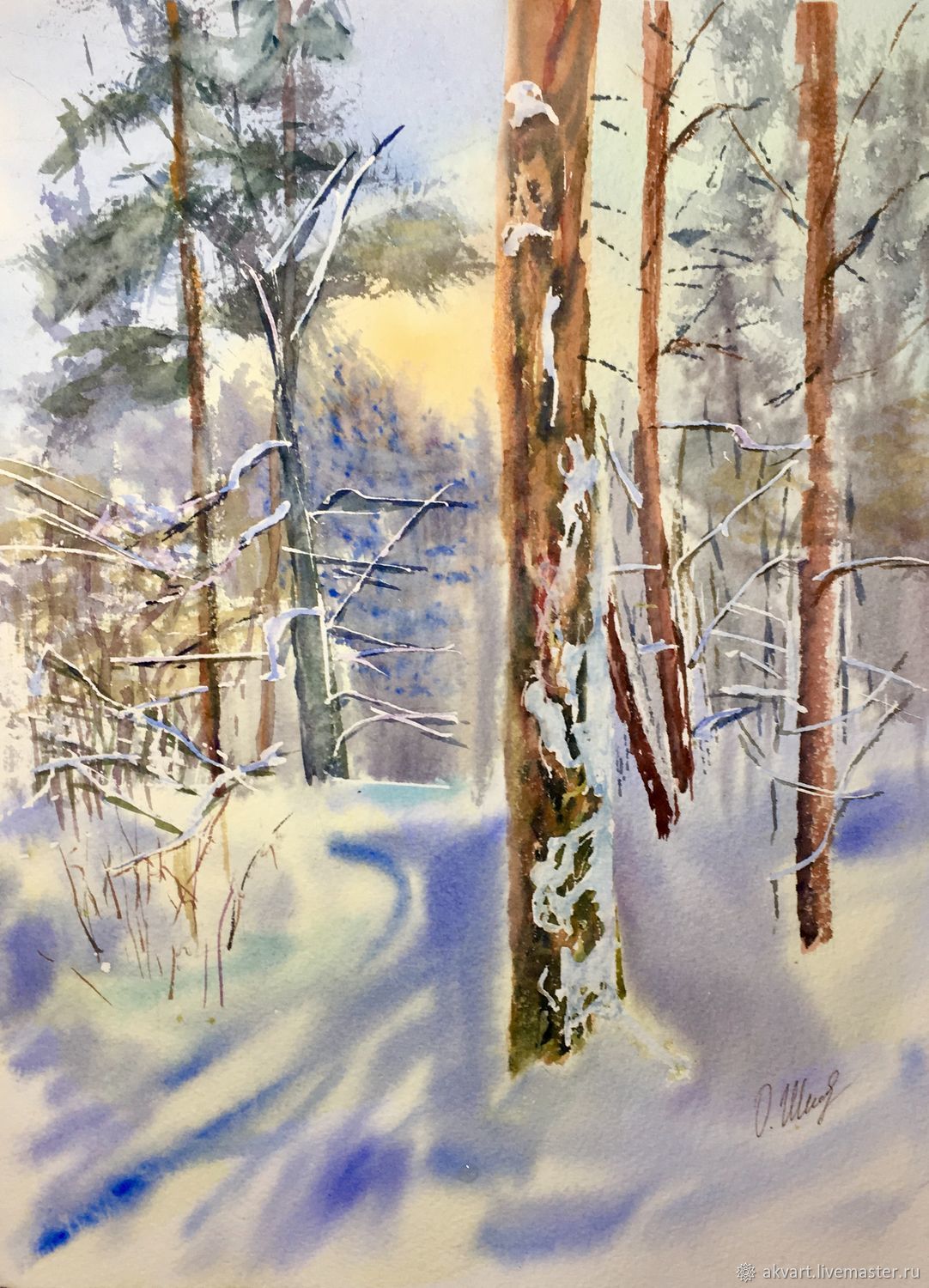 Painting watercolor. Winter in elk island, Pictures, Moscow,  Фото №1