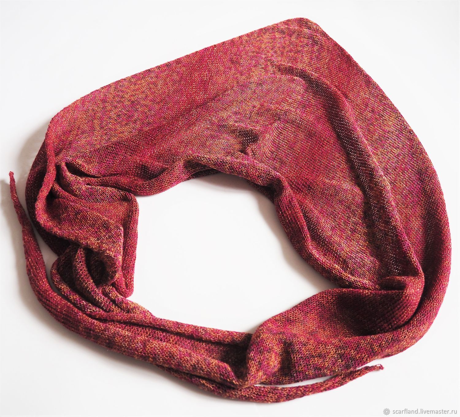 Kerchief summer knitted red-maroon kerchief cotton, Caps, Cheboksary,  Фото №1