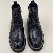 Обувь ручной работы handmade. Livemaster - original item Men`s boots, made of genuine crocodile leather, in dark blue color.. Handmade.