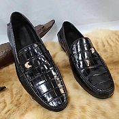 Обувь ручной работы handmade. Livemaster - original item Men`s moccasins, crocodile leather, black.. Handmade.