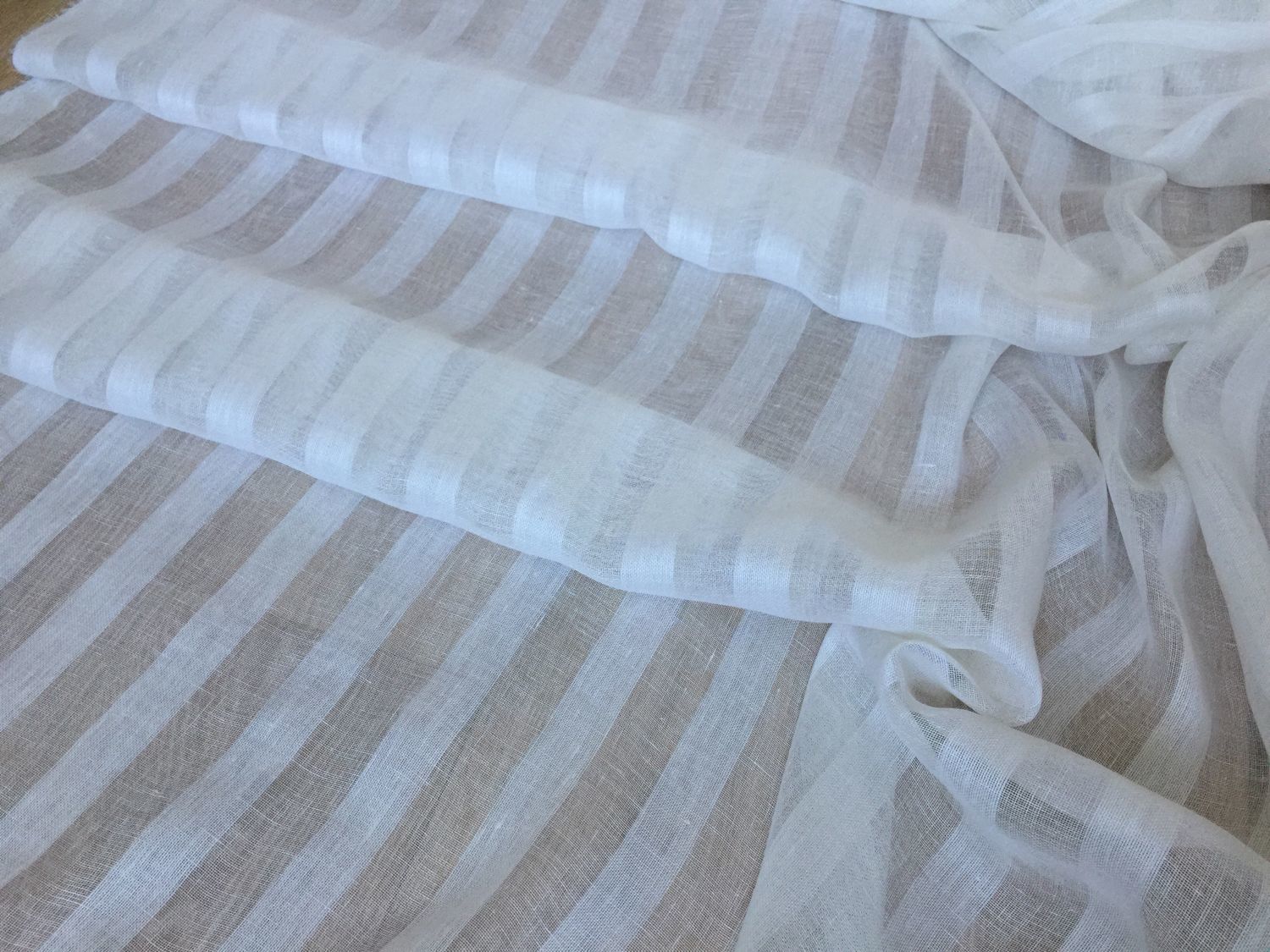 Linen Voile For Curtains Wide 260 Cm White With Wide Strip
