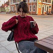 Одежда handmade. Livemaster - original item Jerseys: Women`s oversize sweater in cherry color handmade in stock. Handmade.