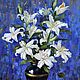 White lilies on a blue background. Two thousand nineteen. oil on canvas, Pictures, Moscow,  Фото №1