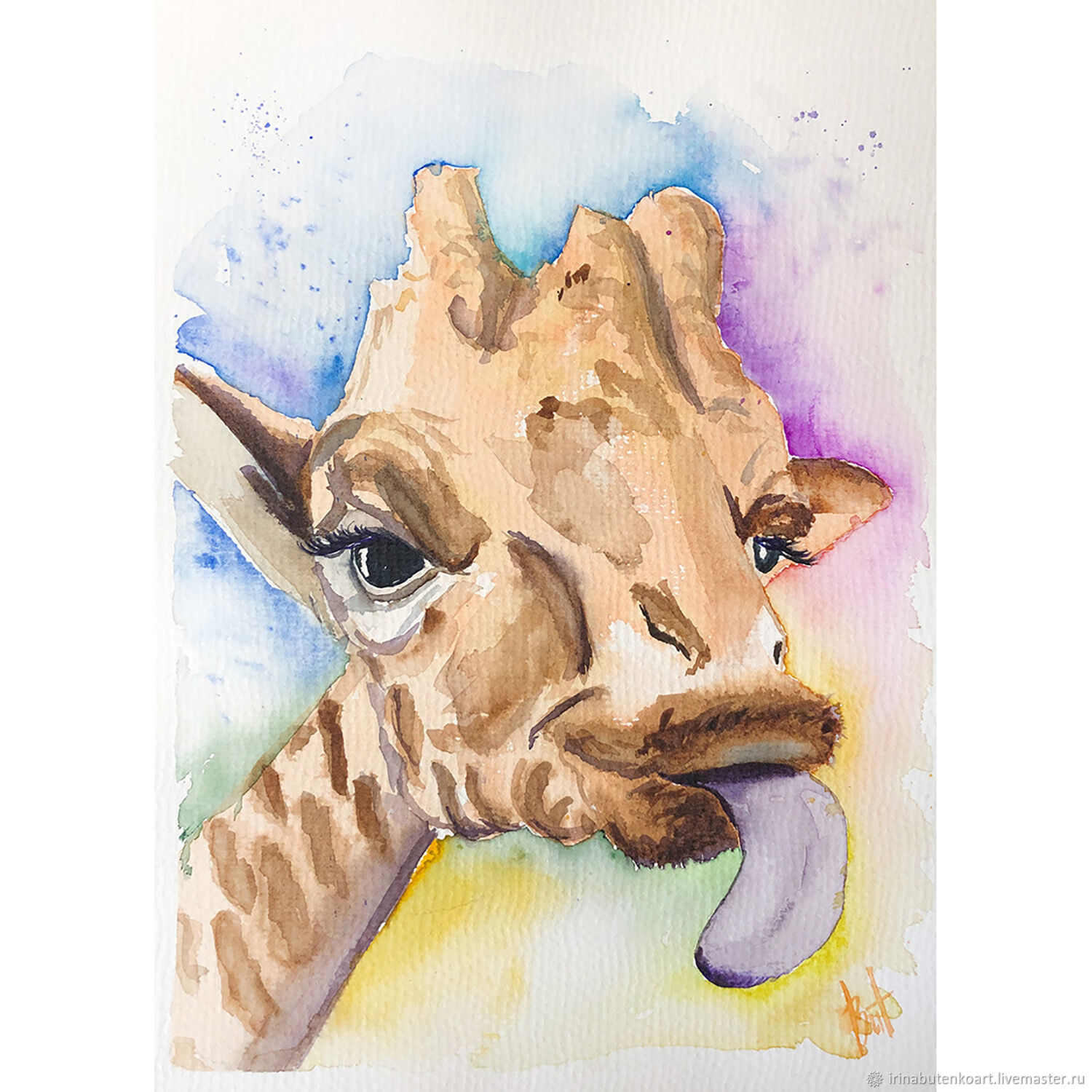 Картина Жираф акварелью Иллюстрация с жирафом в интернет-магазине Ярмарка  Мастеров по цене 425 ₽ – RMRZORU | Картины, Москва - доставка по России