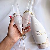 Украшение на свадебные бутылки "Белый мрамор"