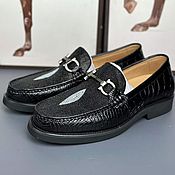 Обувь ручной работы handmade. Livemaster - original item Men`s loafers made of genuine sea stingray leather and crocodile leather.. Handmade.