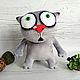 Мягкая игрушка серый плюшевый кот испуганный для любителей котов, Мягкие игрушки, Москва,  Фото №1