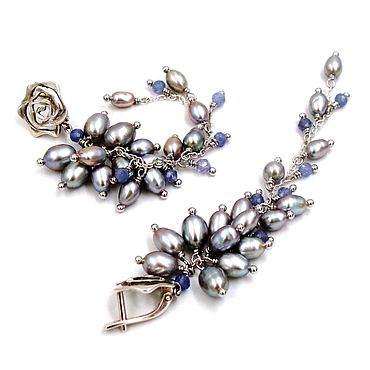 Украшения ручной работы. Ярмарка Мастеров - ручная работа Серьги с танзанитом Жемчужные Серьги грозди, серебро. Handmade.